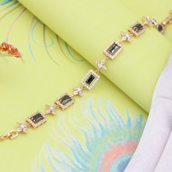 Elegant Rose Gold Plated Bracelet with Black Stones and Star Accents, XPBL0694 - Picture 4 of 11